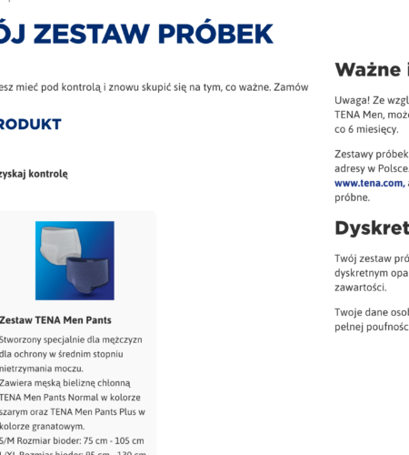 Darmowe próbki TENA Men – wkładki i bielizna chłonna dla mężczyzn