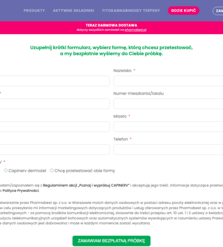 Darmowe próbki Capinerv przez formularz online